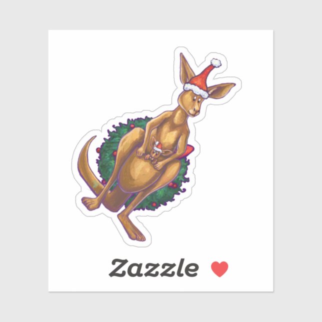 Festive Kangaroo Christmas Sticker (Sheet)
