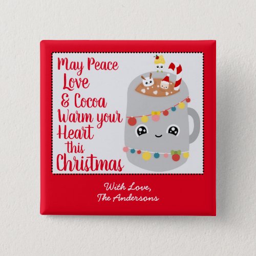 Festive Kawaii Peace Love Cocoa Quirky Christmas Button