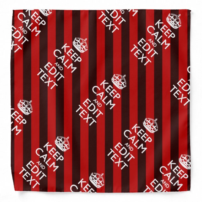 Festive Keep Calm Your Text on Red Stripes Bandana (Front)