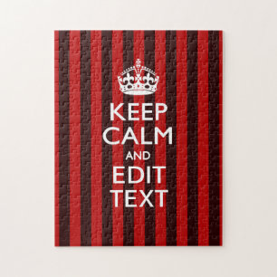 Festive Keep Calm Your Text on Red Stripes Jigsaw Puzzle