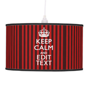 Festive Keep Calm Your Text on Red Stripes Pendant Lamp