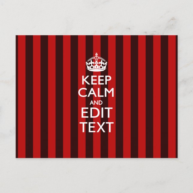 Festive Keep Calm Your Text on Red Stripes Postcard (Front)