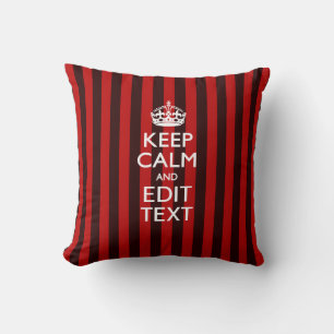 Festive Keep Calm Your Text on Red Stripes Throw Pillow