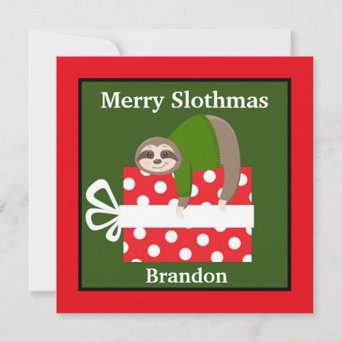 Festive kids sloth add name and sentiment Holiday
