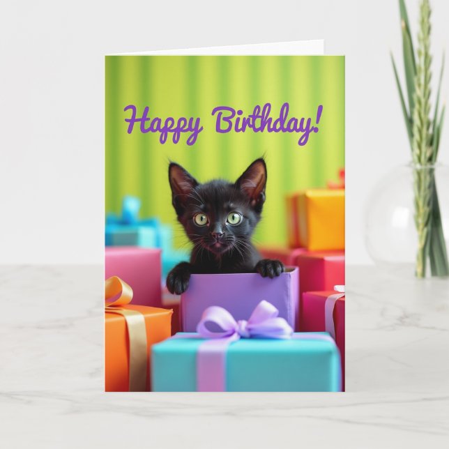 Festive Kitten Gift Box Card (Front)
