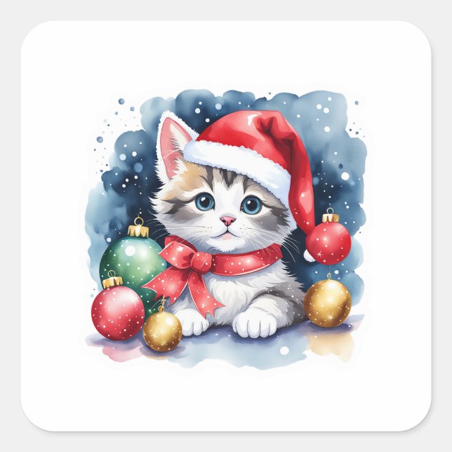 Festive Kitty Sticker – Cat and Christmas Gifts  (Front)