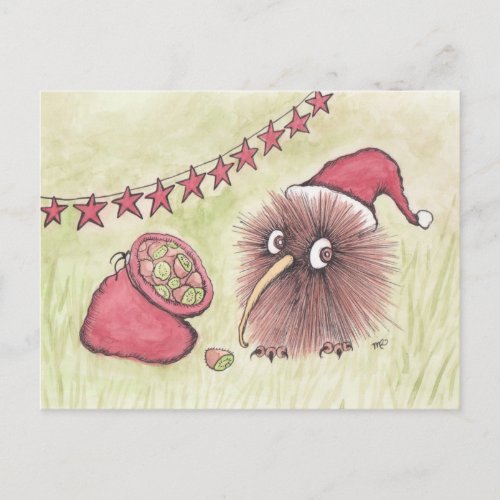 Festive Kiwi Bird Santa Holiday Postcard