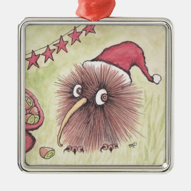 Festive Kiwi Bird Santa Metal Ornament (Front)