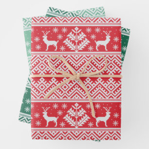 Festive Knitted Pattern Christmas Wrapping Paper Sheets