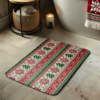 Festive Knitted-Pattern with Stars Bath Mat