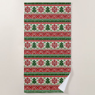 Festive Knitted-Pattern with Stars Beach Towel