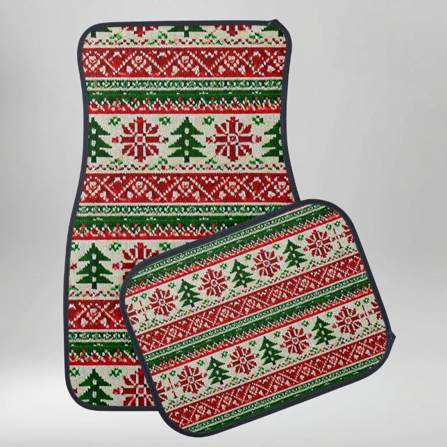 Festive Knitted-Pattern  with Stars  Car Floor Mat (Creator Uploaded)