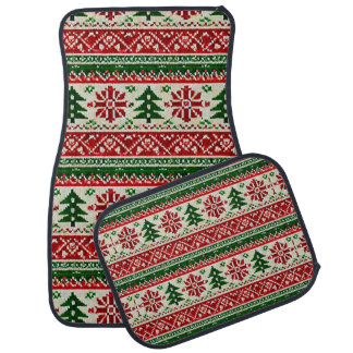 Festive Knitted-Pattern with Stars Car Floor Mat
