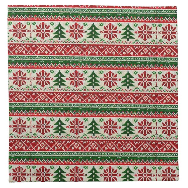Festive Knitted-Pattern  with Stars  Cloth Napkin (Front)