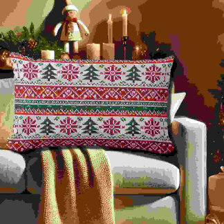 Festive Knitted-Pattern with Stars Lumbar Pillow