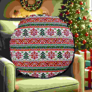 Festive Knitted-Pattern with Stars Round Pillow