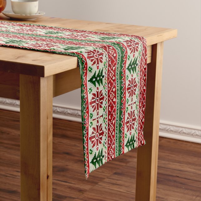 Festive Knitted-Pattern  with Stars  Short Table Runner (In Situ)
