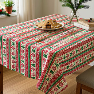 Festive Knitted-Pattern  with Stars  Tablecloth