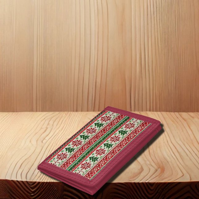 Festive Knitted-Pattern  with Stars  Trifold Wallet (Creator Uploaded)