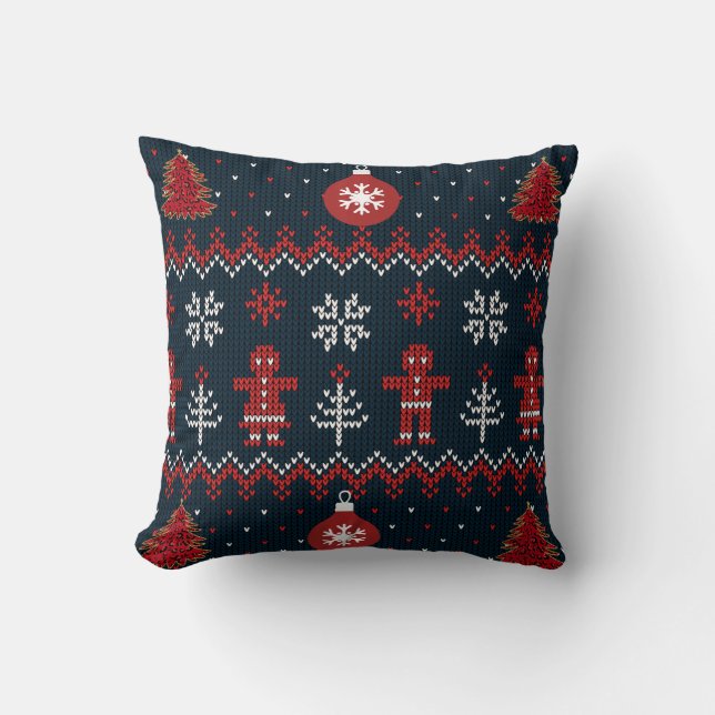 Festive Knitted Snowflakes gingerbread pattern  Throw Pillow (Front)