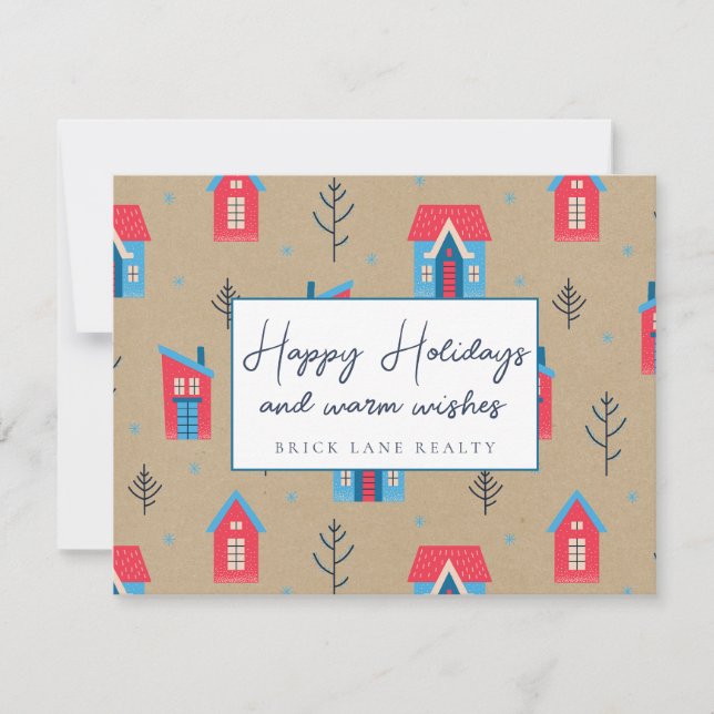 Festive Kraft Paper Happy Holidays Realty   Holiday Card (Front)