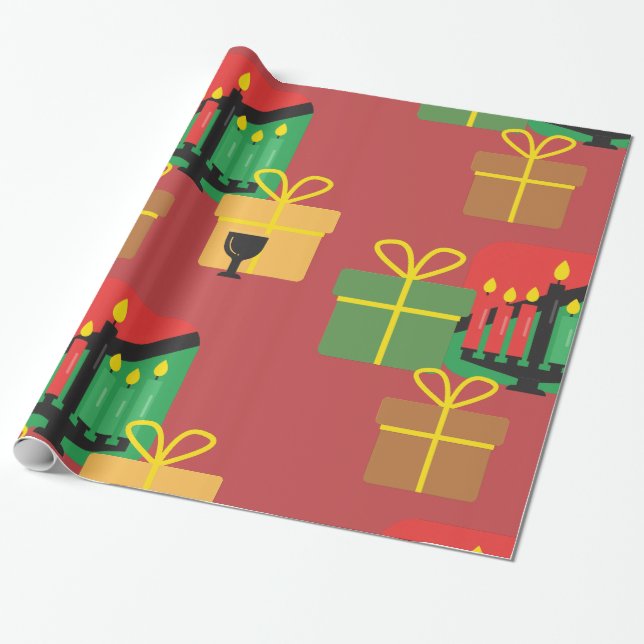 Festive Kwanzaa Gifts Pattern Wrapping Paper (Unrolled)