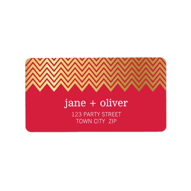 FESTIVE LABEL modern chevron pattern gold foil red (Front)