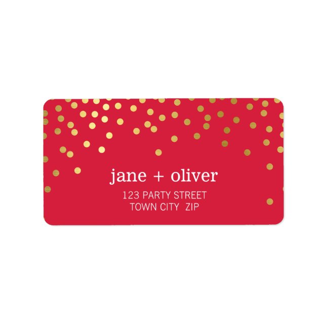 FESTIVE LABEL modern confetti spots gold foil red (Front)