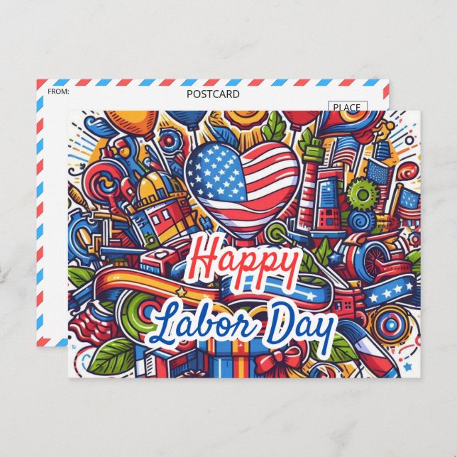Festive Labor Day Celebration Postcard (Front/Back)