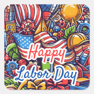 Festive Labor Day Celebration Square Sticker
