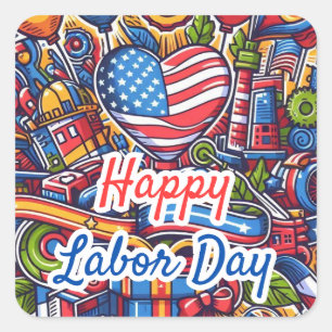 Festive Labor Day Celebration Square Sticker