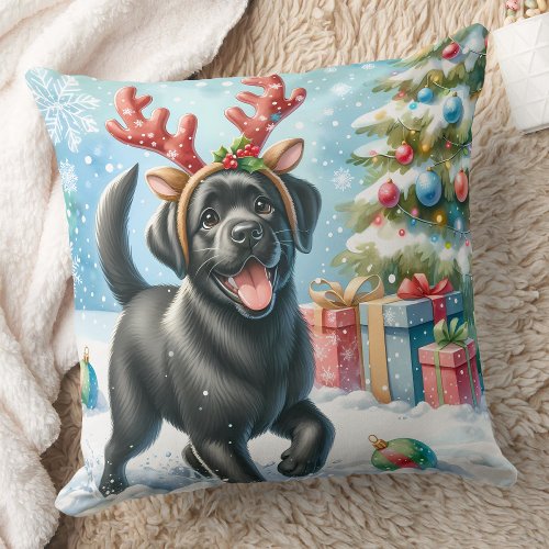 Festive Labrador Retriever Dog Christmas Puppy  Throw Pillow