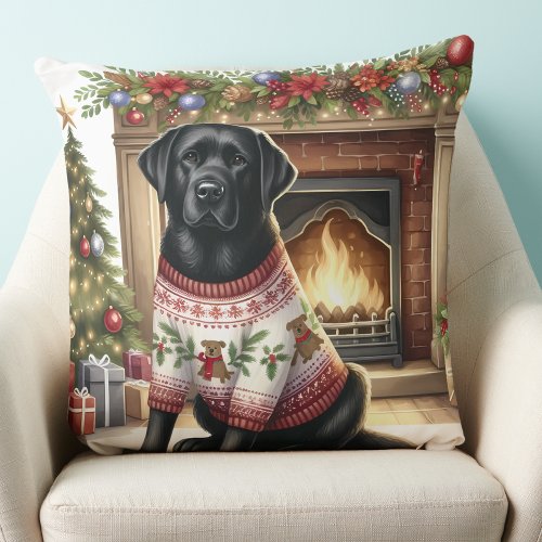 Festive Labrador Retriever Dog Christmas Throw Pillow