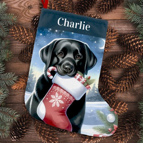 Festive Labrador Retriever Holiday Black Dog Small Christmas Stocking