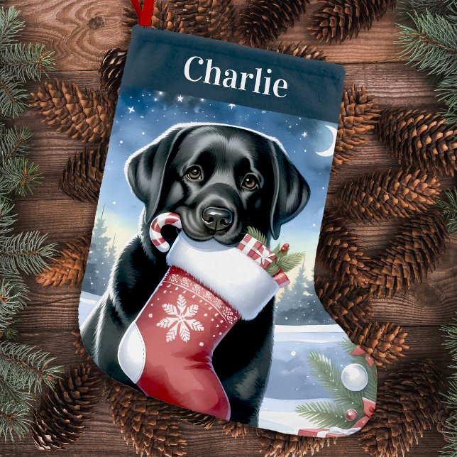 Festive Labrador Retriever Holiday Black Dog Small Christmas Stocking (Creator Uploaded)