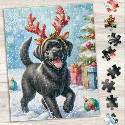 Festive Labrador Retriever Puppy Christmas Dog Jigsaw Puzzle