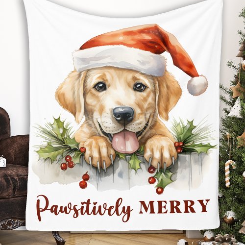 Festive Labrador Retriever Puppy Dog Christmas  Fleece Blanket