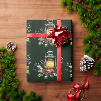 Festive Lantern Nestled in Holly – Seasonal Glow  Wrapping Paper