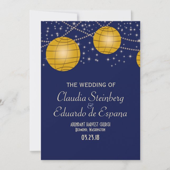 Festive Lanterns with Dark Blue & Amber Yellow Invitation (Front)