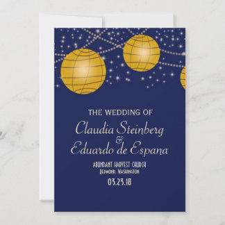 Festive Lanterns with Dark Blue & Amber Yellow Invitation