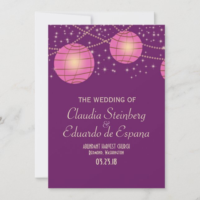 Festive Lanterns with Pastel Dark Purple & Pink Invitation (Front)