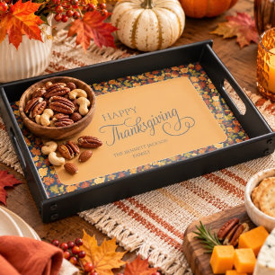 Festive Leaf Pattern Happy Thanksgiving Party Serving Tray