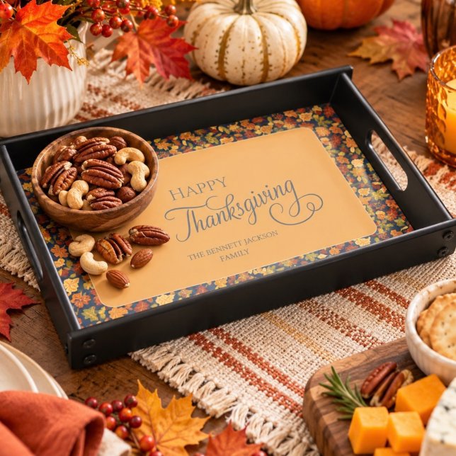 Festive Leaf Pattern Happy Thanksgiving Party Serving Tray (Creator Uploaded)
