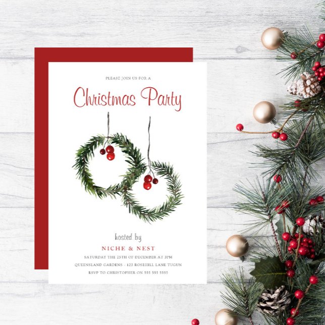 Festive Leaf Wreath Corporate Christmas Party Invitation (Creator Uploaded)
