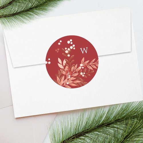 Festive Leafy Floral Christmas Traditional Red Classic Round Sticker