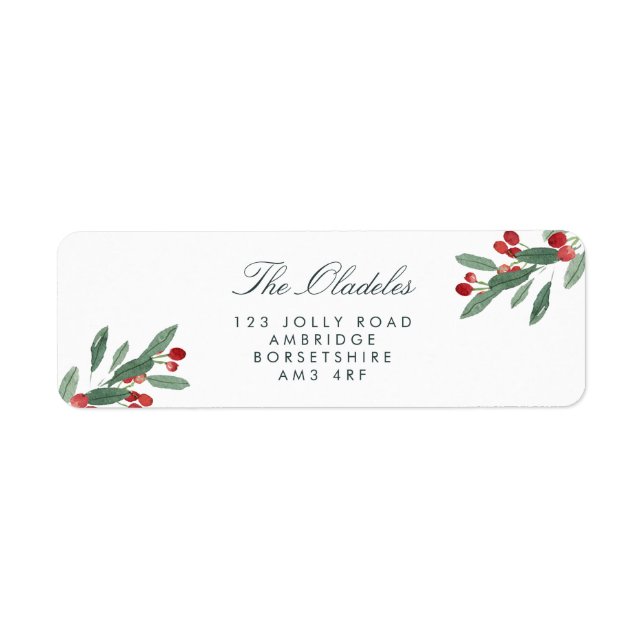 Festive Leaves & Berries Holiday Address Label (Front)