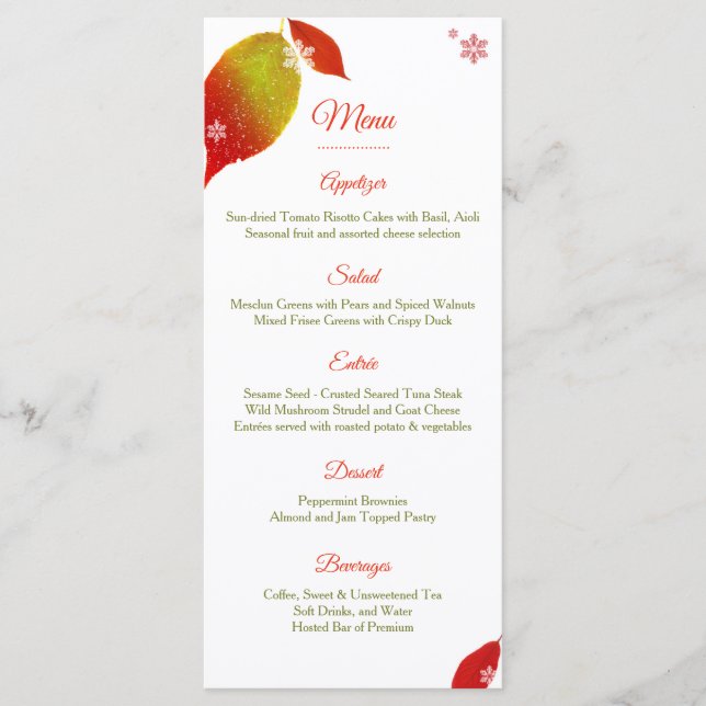 Festive Leaves Christmas Holiday Dinner Menu (Front)