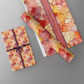 Festive Leaves Terrazzo Effect Custom Name Wrapping Paper Sheets