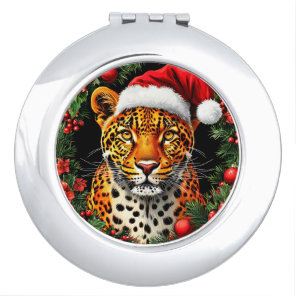 Festive Leopard Wearing Santa Hat Compact Mirror