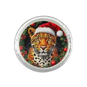 Festive Leopard Wearing Santa Hat Ring
